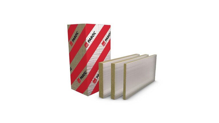 Aus Steinwolle bestehende Platte, kaschiert mit einer Aluminiumfolie. Drei rechteckige Platten und ein Karton. 